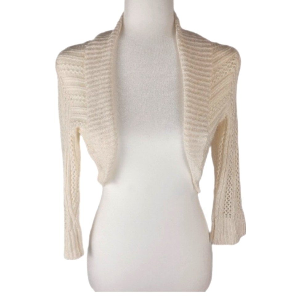 It's Our Time Ivory Juniors Open Knit Shrug Cardigan Size Small